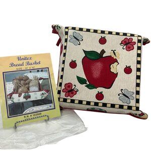 New with Tags Vintage Unitex Bread Basket 10" X 10" Red Multicolor Apple Cottage